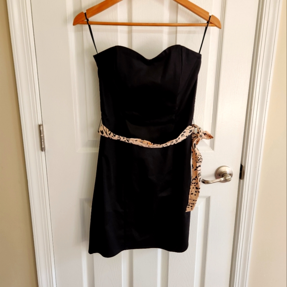 Black strapless mini dress
